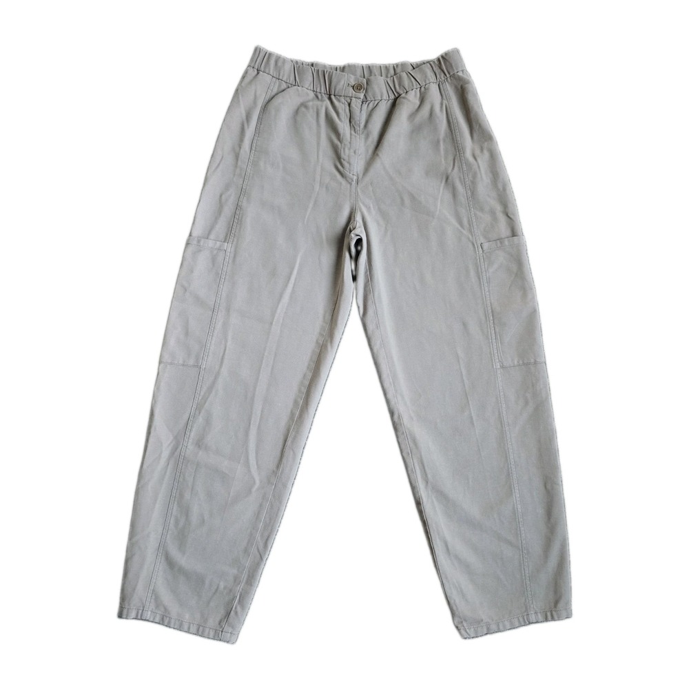 Eileen Fisher Cotton Hemp Stretch Lantern Pants SP Taupe Cropped Ankle Pull On